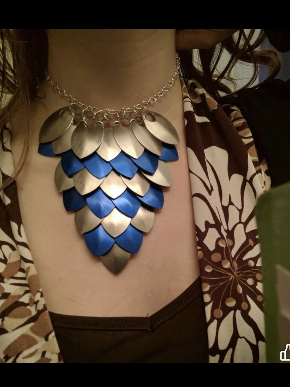 Blue and Silver Scale Statement Necklace - Women Jewelry